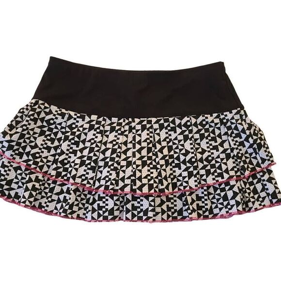 Lucky In Love Womens Athletic Geo Print Black White Pleated Mini Skort Medium - Picture 1 of 8
